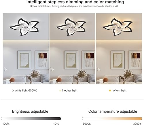 Miniatura 6 de Becailyer Ventilador de techo con luces, 27 pulgadas, 50 W, control remoto de 3 temperaturas de color, luz de ventilador de velocidad de viento de 6