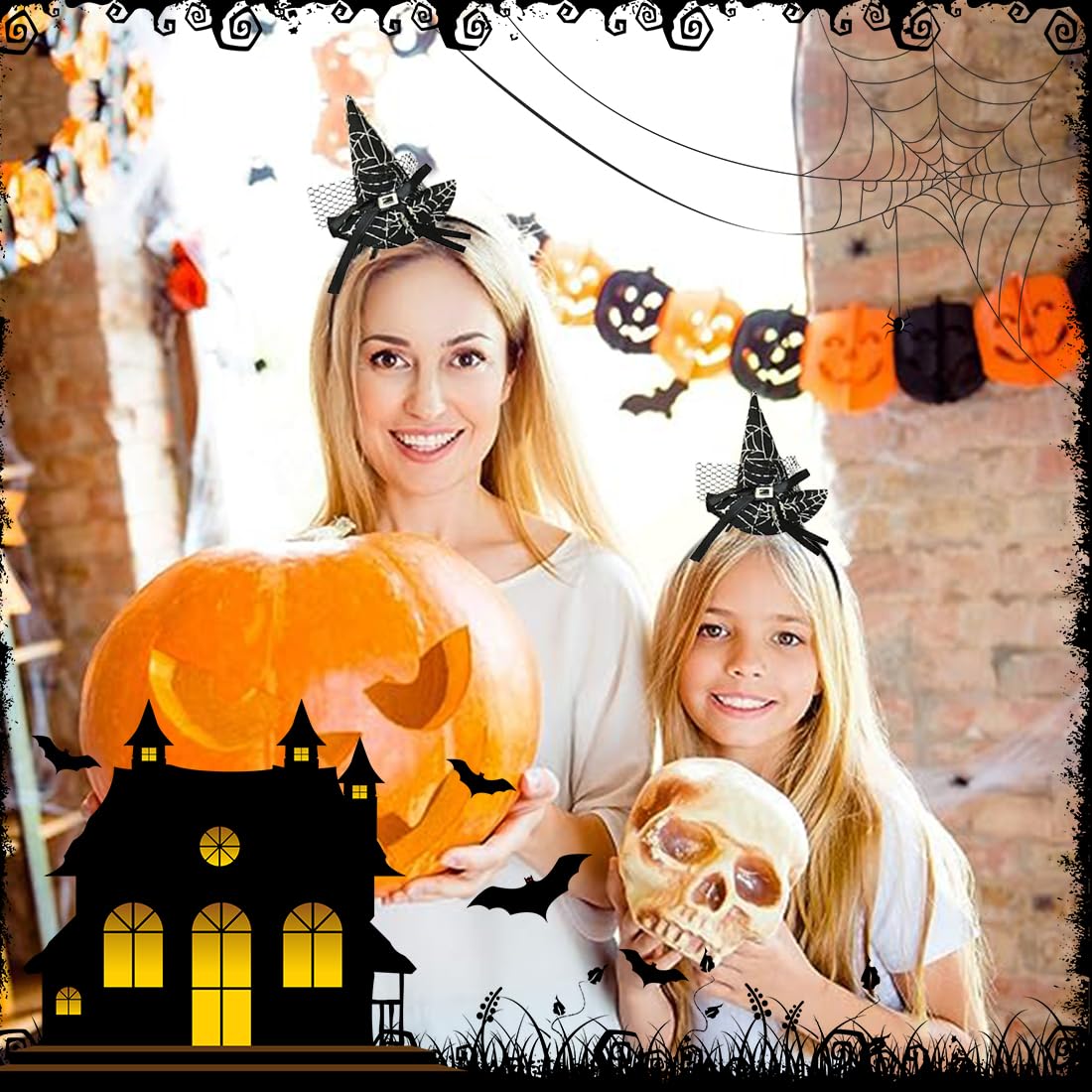 Hexenhut Haarreif Mit Schleier & Federn - Für Halloween, Karneval, Cosplay, Einheitsgröße