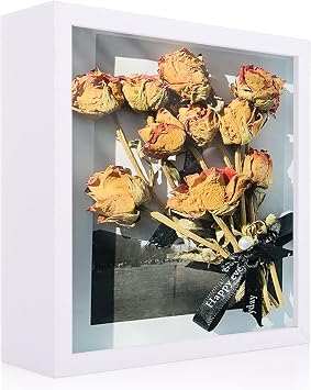 ASelected 3D Shadow Box Frame 8x8 inch, White Deep Picture Frame, Frame Display Box with Glass for Photos, Crafts, Souvenir, Flowers, Medals, Tickets, for Wall Hanging Or Desktop