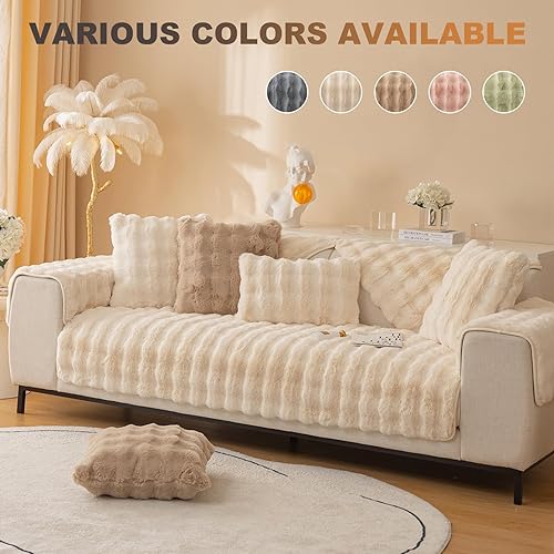 Miniatura 2 de Cojín grueso de felpa de conejo para sofá, 2023, de piel sintética súper suave, resistente al desgaste, antideslizante, para alfombra de dormitorio,