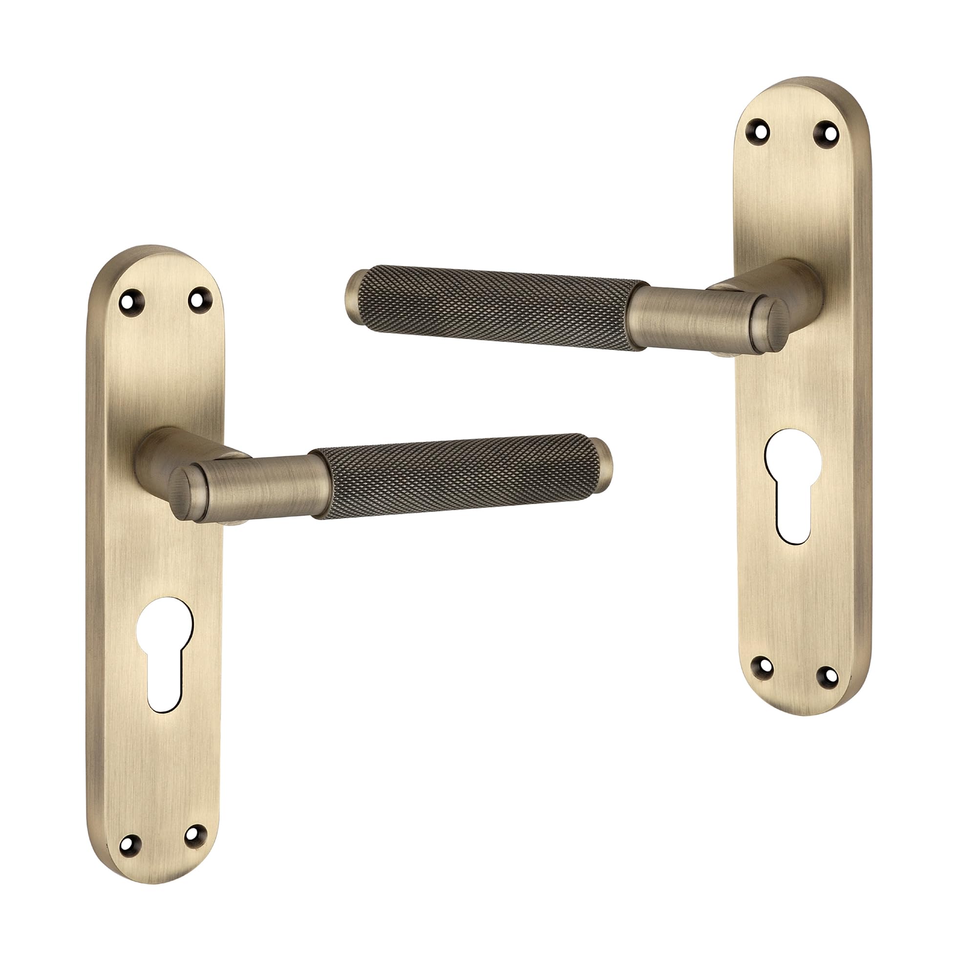 Infinity Decor Pair of Matt Antique Euro Knurled Lever on Backplate Key Lock Door Handles Set - for Interior & Exterior Door