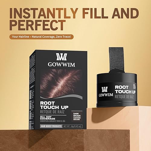 Miniatura 53 de gowwim Polvo de línea capilar (marrón oscuro) Tinte de raíz de cabello, color instantáneo, cubierta de sombra de cabello gris, retoque de cabello