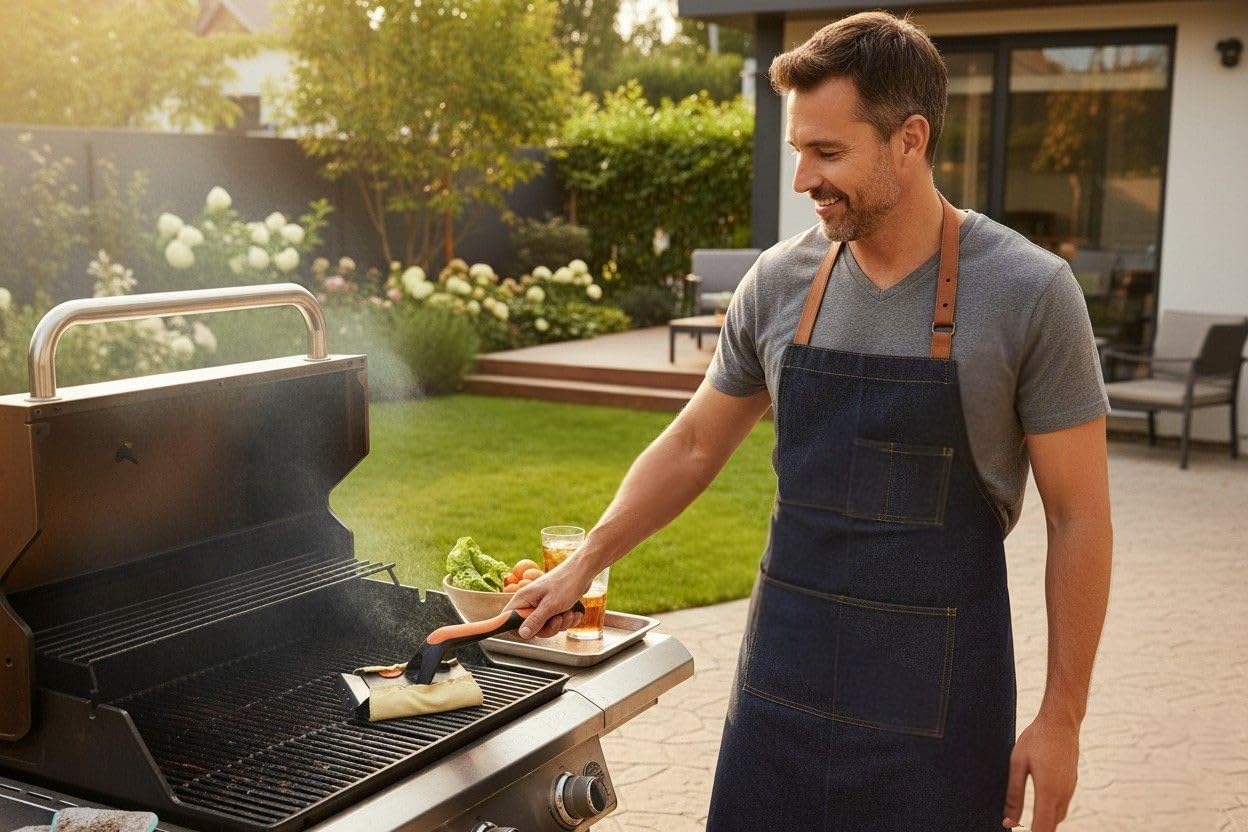 Proud Grill Q-Swiper Steam-Clean BBQ Grill Value Set - 1 Bristle & Wire-Free Brush with Scraper, 4 Kevlar Steam Clean Cloths & 1 Water Tray, Grease & Grime Remover, Outdoor Barbecue Accessories - XL