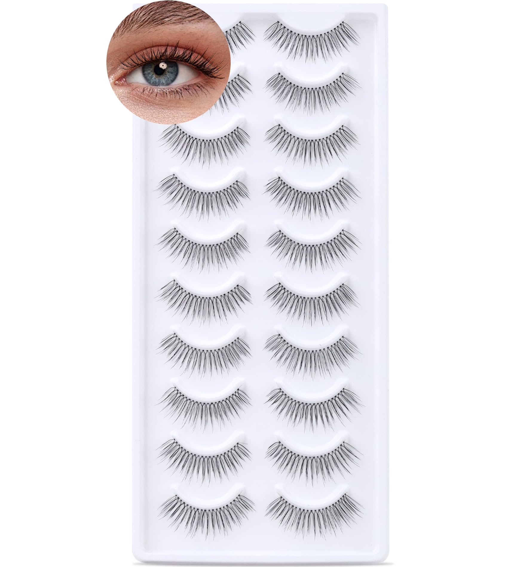 Natural Look False Eyelashes 10 works 100% hand-tied Short Lashes Length 9-11mm Transparent Invisible Band Fake Eye Lashes Strip Natural Faux lashes (A37) - Image 2