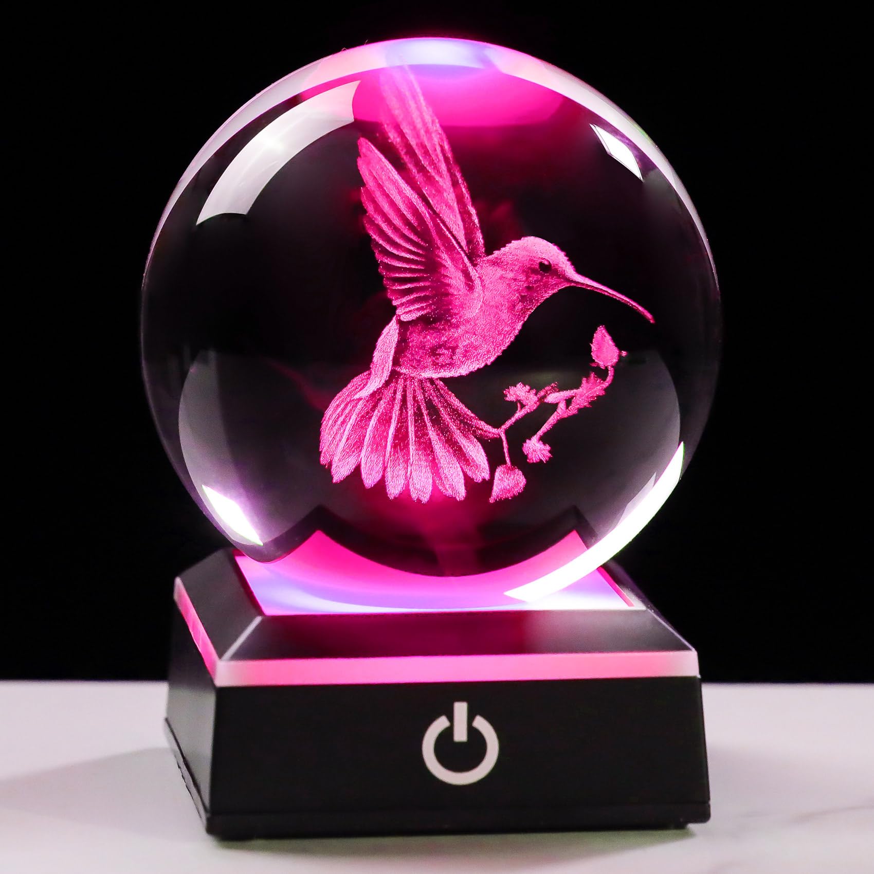Enjinkail 3D Crystal Ball Hummingbird Gifts for Women Unique Snow Globe Decor for Adults Glass Humming Birds Figurines Xmas Ornament with LED Base Lamp Collectibles Sculpture for Valentines