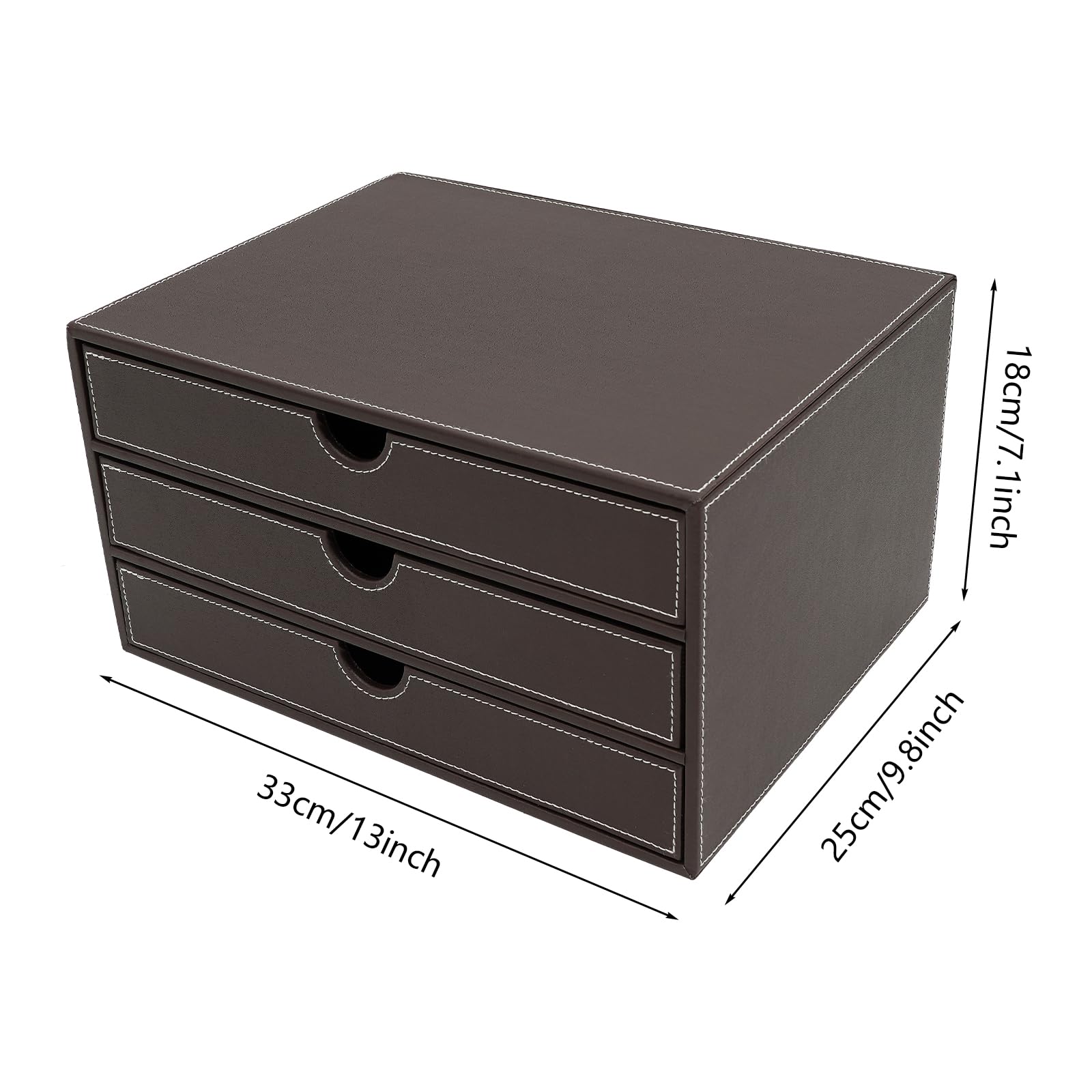Bandeja para archivos de 3 niveles de piel sintética con cajones, elegante organizador de oficina en café, alta capacidad de carga 20 kg, para documentos y carpetas en la oficina en casa y oficina, 33
