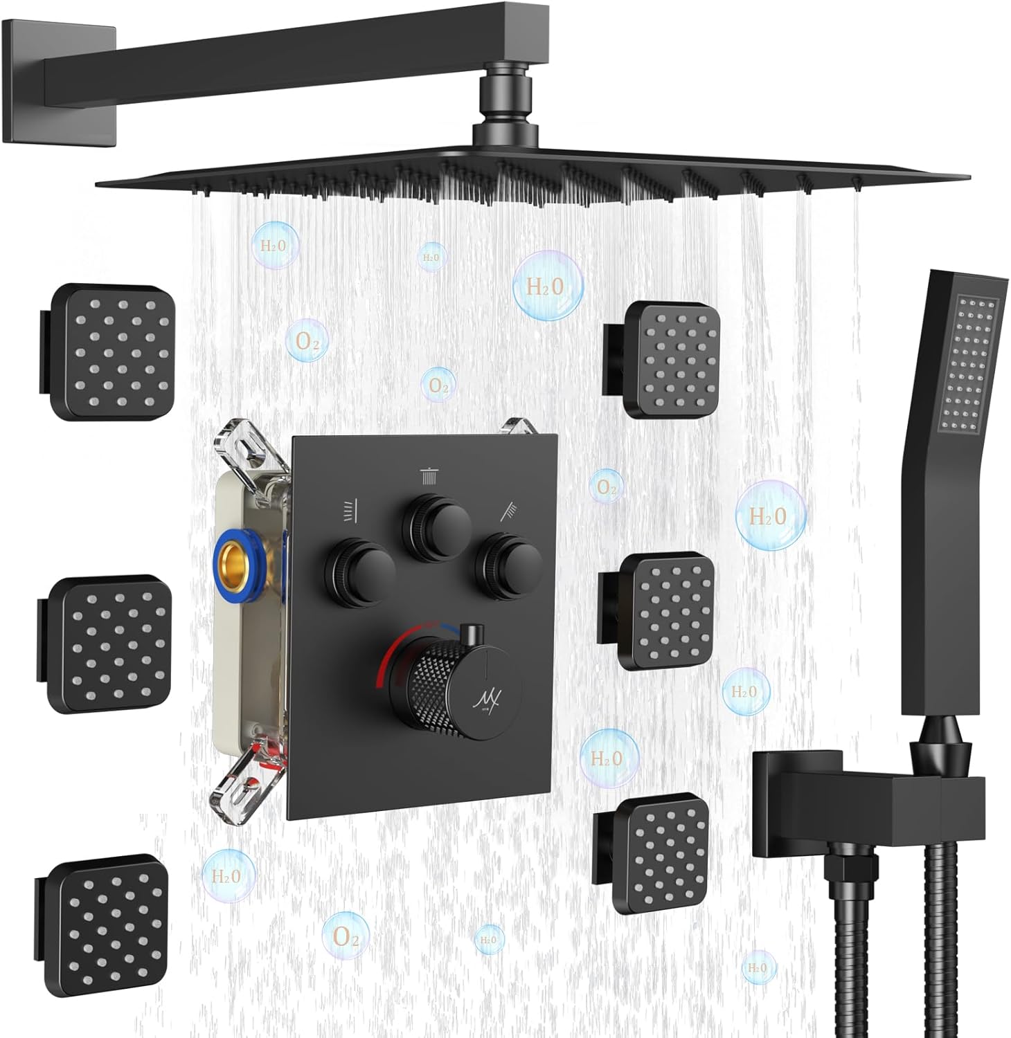 HYM Shower System with Body Spray Jets,12 Inch Rain Shower Jets System