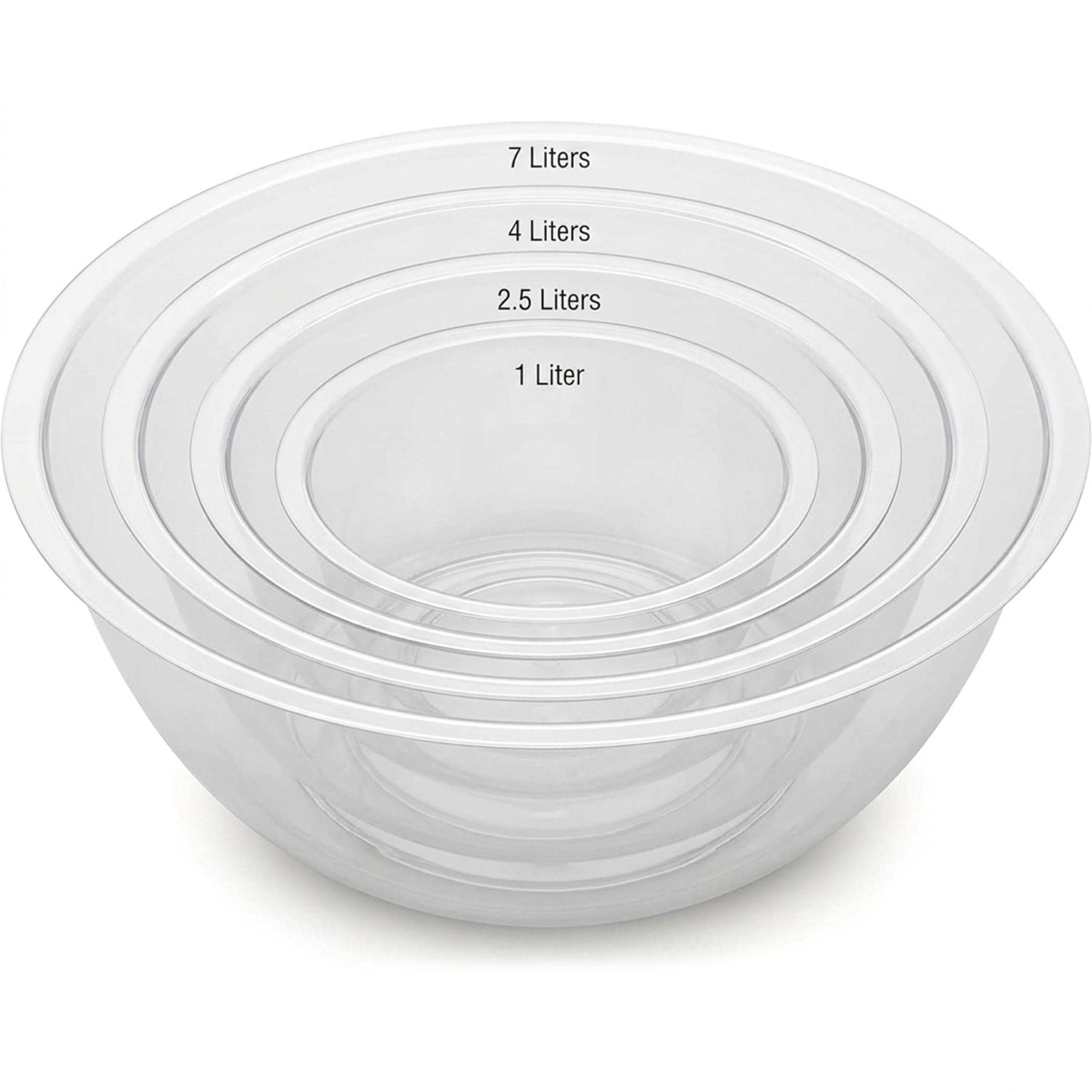 Ploutos World Wide Multi Pack Clear BPA-Free Plastic Mixing Bowl Set – Durable, Lightweight Nesting Kitchen Bowls 7L, 4L, 2.5L & 1L for Mixing, Baking, Cooking & Serving (4 PC)