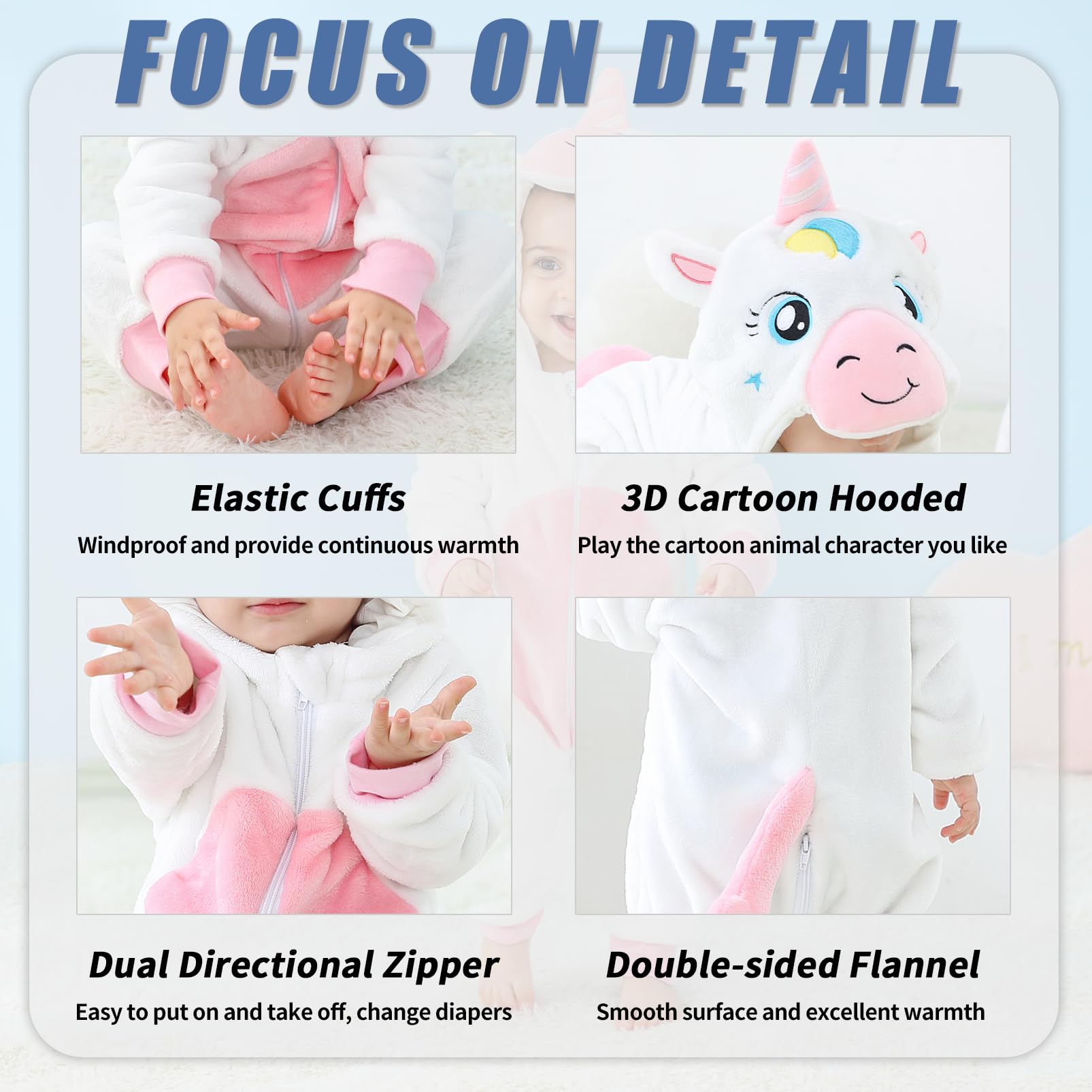 Pagliaccetto Neonato Invernale Costume Neonato, Flanella Unicorno Dinosauro Costume Neonata Sacco Nanna con Cappuccio Animale Tuta Neve Tutone Pile Bambino 0-36 Mesi