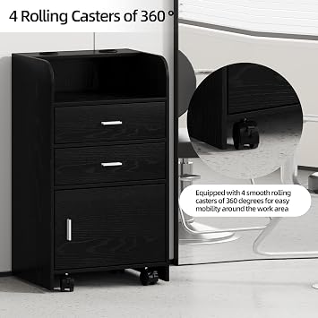 4ever2buy Salon Station for Hair Stylist, Salon Station Cart with Wheels | Black Beauty Barber Station,Mobile Organizer for Salon, Spa, Barbershop, Nail & Beauty Tools