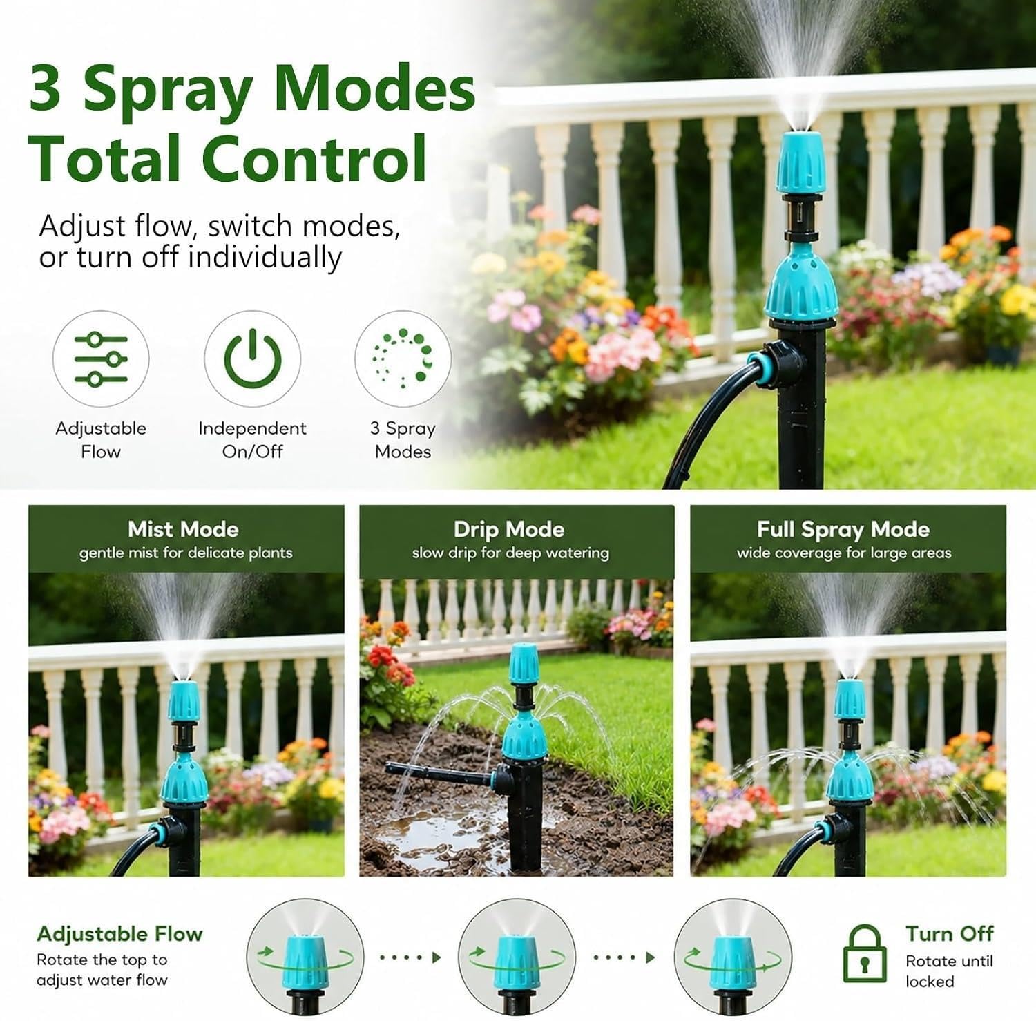 Kit Nebulizador Jardín Sistema de riego por encima del suelo con 3 modos de riego, Equipo de riego simple para plantas en maceta granja viveros vegetales(27m/90ft)
