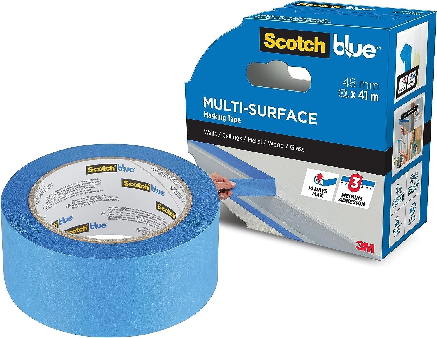 3M Scotch 3434 Blaues Kreppband - Hitzebeständig Bis 110°C, 30mm X 50m