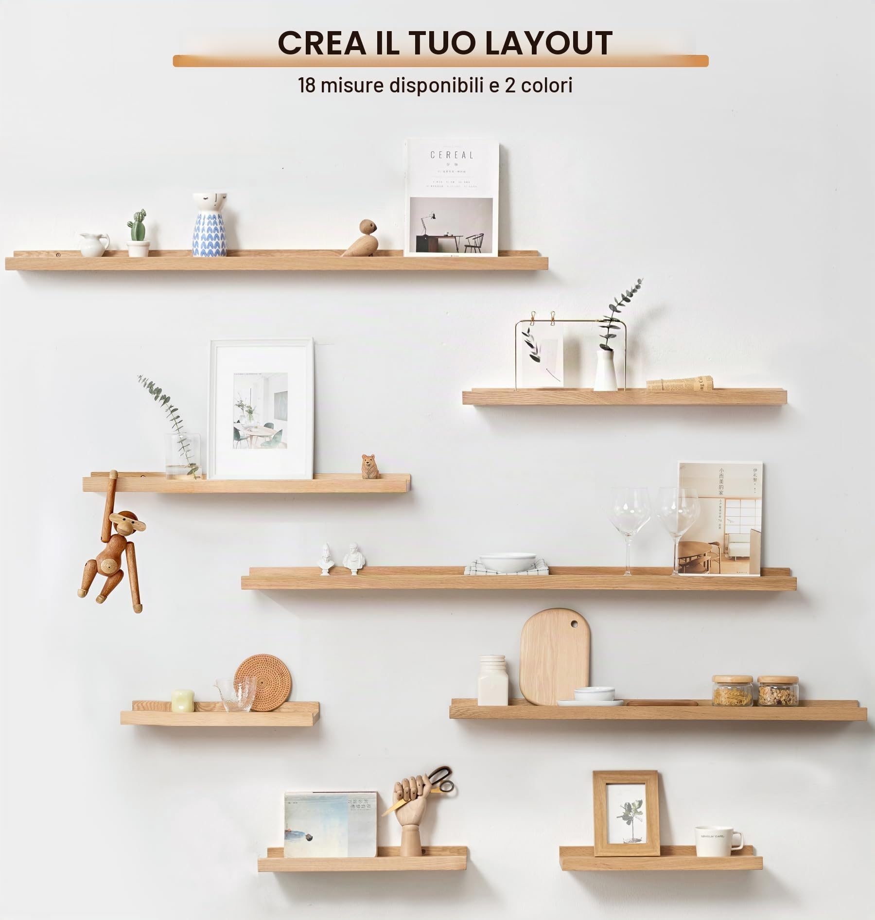 Gieanoo Mensole galleggianti, 30,5 cm, in legno massello di rovere, rustiche, set di 2 mensole da parete con bordo sospeso per soggiorno, cucina, camera da letto, naturale (picture ledge)