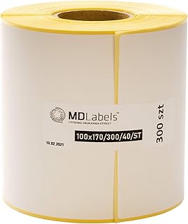 MDlabels Białe etykiety termiczne na rolce - 100 x 170 mm - 300 sztuk - tuleja 40 mm - stałe przylegające, etykiety wysyłkowe,