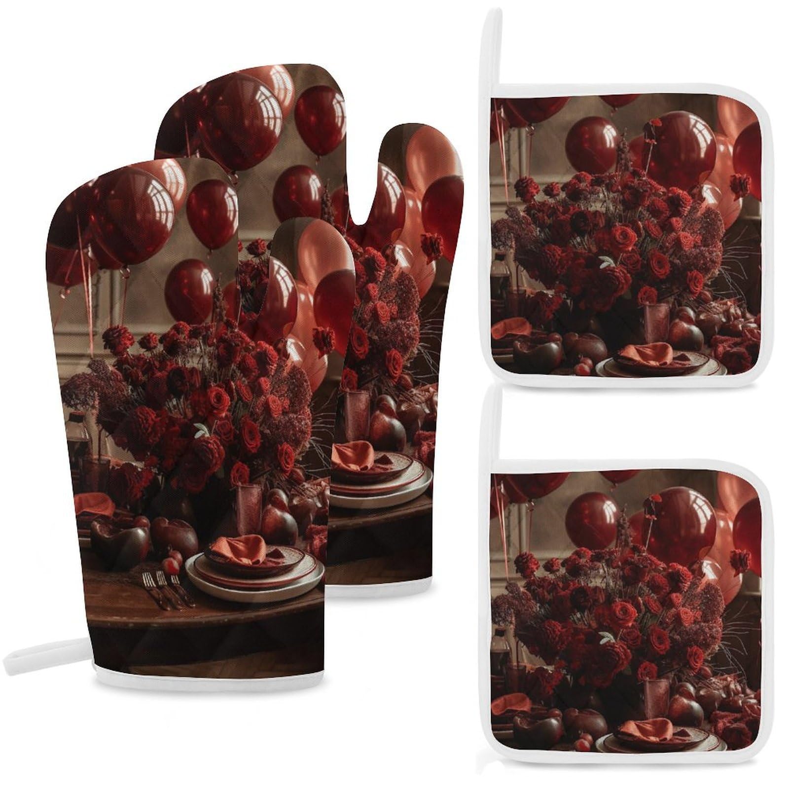Gants de cuisine et maniques lot de 4 résistants à la chaleur et imperméables pour le barbecue