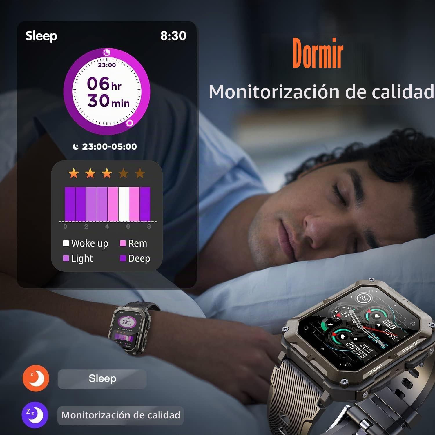 Reloj inteligente militar para hombre de 1.8 pulgadas HD (contestar/hacer llamadas), el rastreador de fitness indestructible resistente al aire libre con más de 100 modos deportivos y actividad