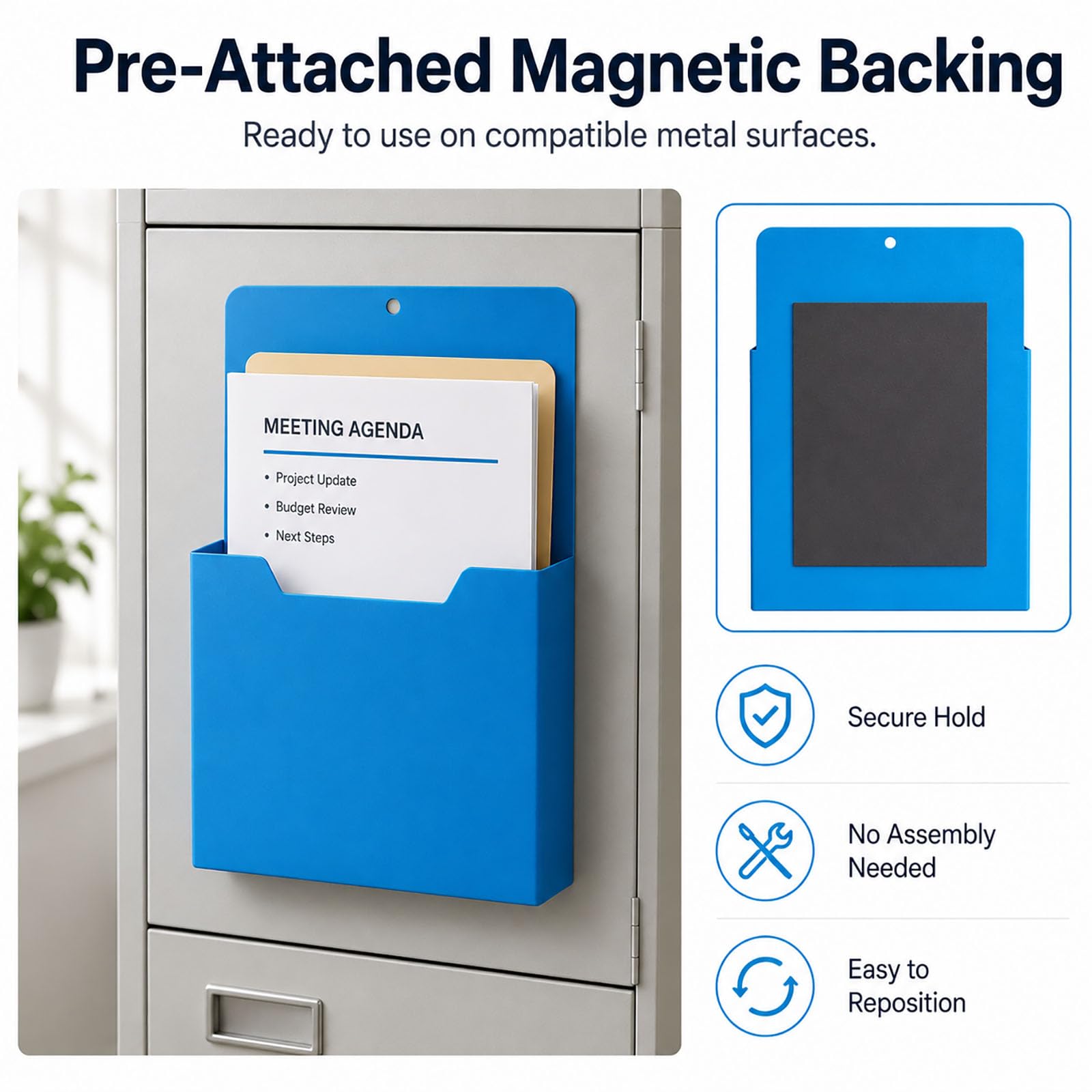 Magnetic File Holder, A4 Wall Organizer for Classroom Whiteboards (4PCS)
