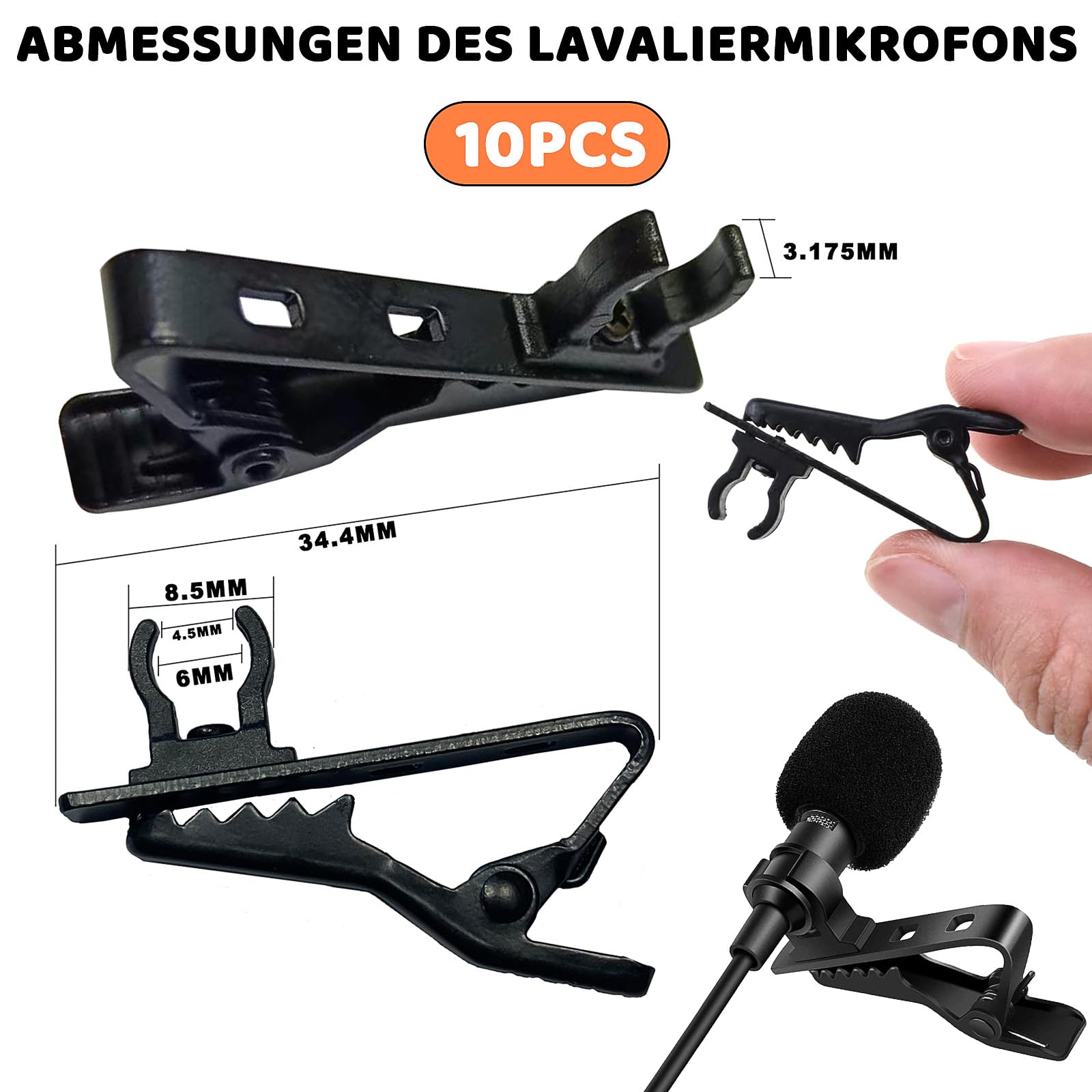 Lavaliermikrofon Clip,10 Stück Mikrofon Mic Clips,Metall Mikrofon Clip,Mini Mic Lavalier Clip,Schwarzer Kragenclip,Kleine Draht Clips für Interview Meeting Lectures Online Chat