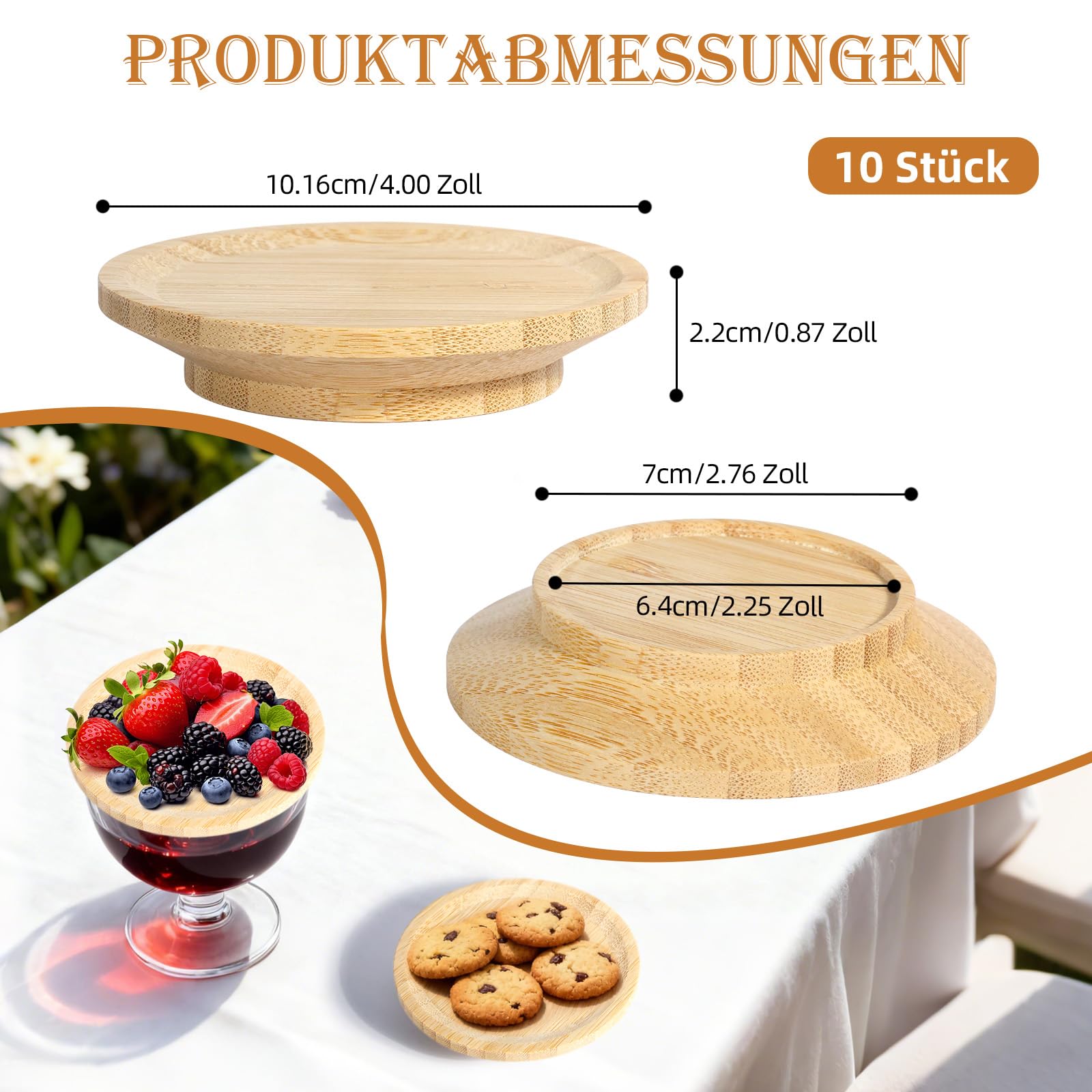 10er-Set Weinglas-Deckel mit Snack-Funktion in Gelb – Vielseitiger Holzdeckel für Gläser als Servierplatte, Aus Bambus, Doppelfunktionsuntersetzer Für Party, Garten & Festliches