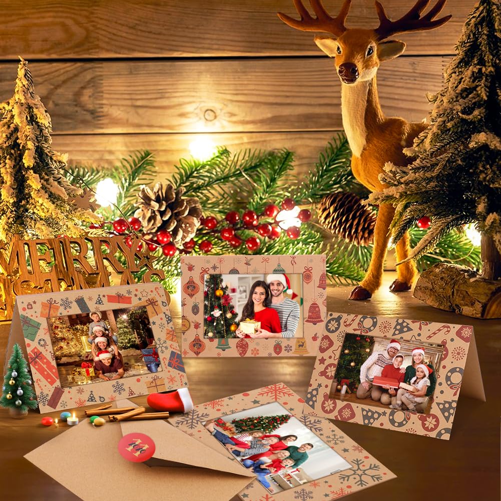 Eforcase Set mit 60 Weihnachts-Bilderrahmen, Grußkarten mit Umschlägen, Aufklebern, Weihnachtskarten, Sortiment, 10,2 x 15,2 cm, Fotoeinsatz, Bilderrahmenhalter für Weihnachten, Urlaub, Grußzubehör