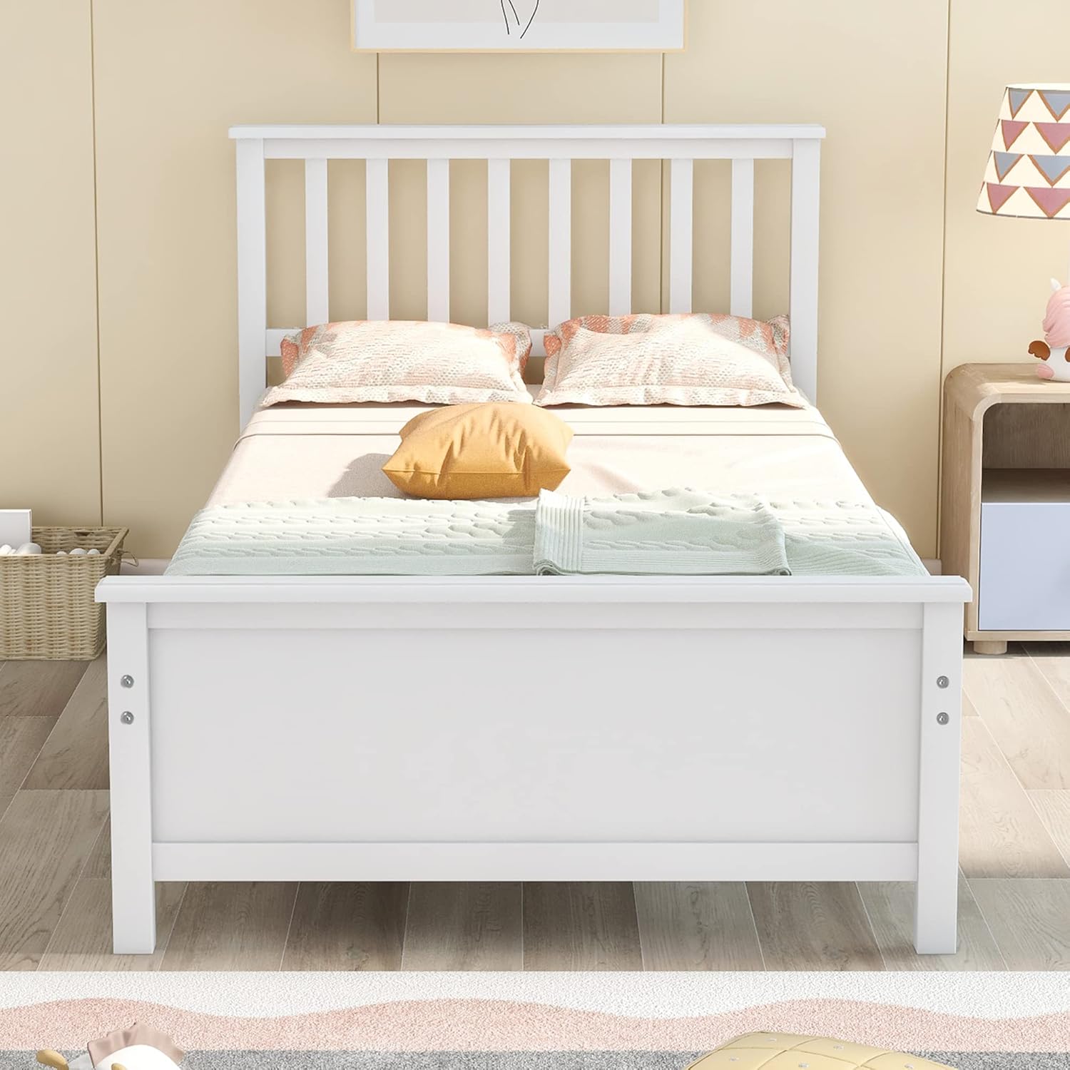 Twin Bed, Premium Platform Bed Frame with Strong Wood Slat Support, Easy Assembly, No Box Spring Needed (White)