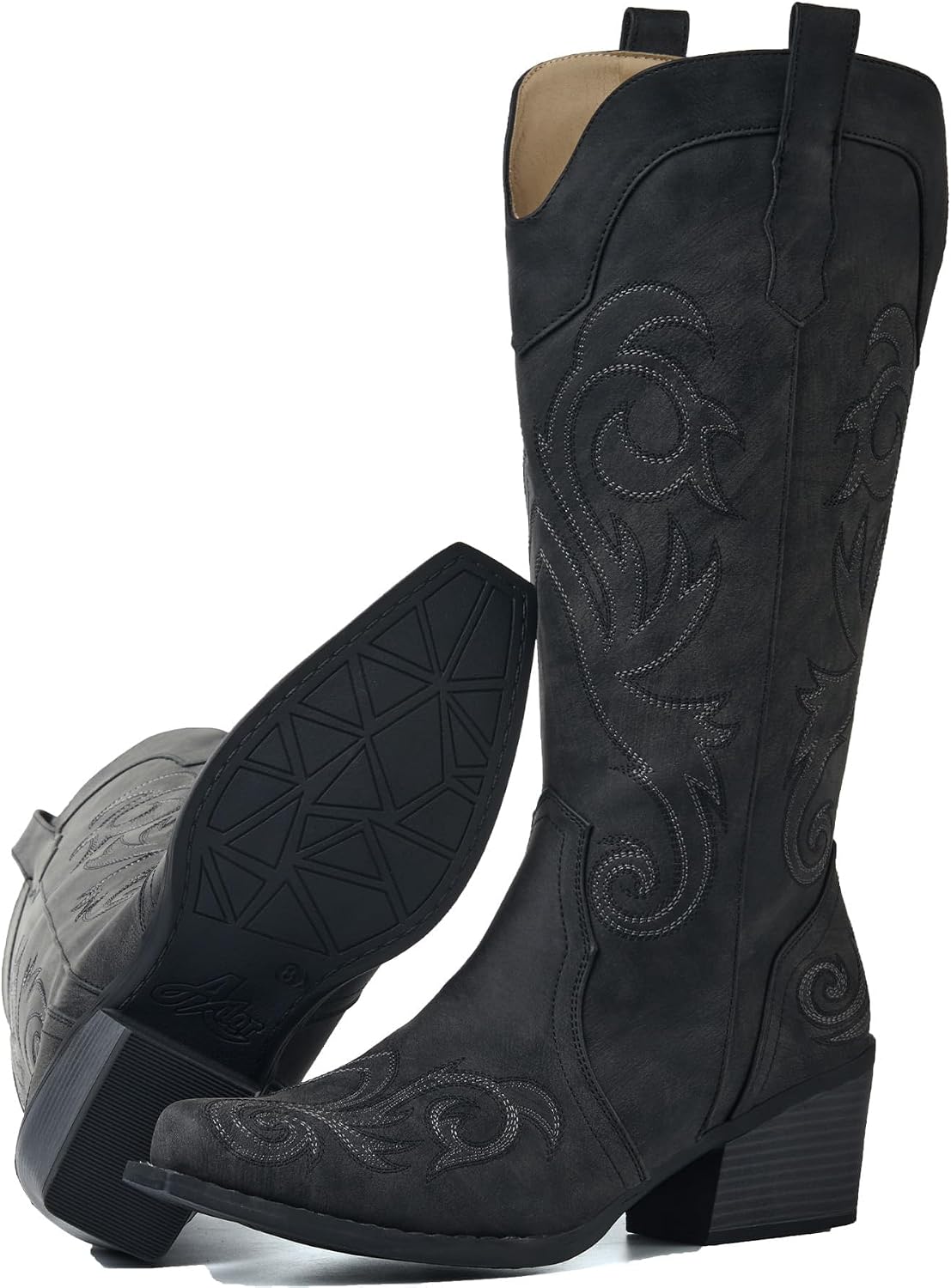 Cowboy Boots for Women, Cowgirl Boots Mid Calf with Chunky Heel & Snip Toe, Stitched Embroidery for Country Concert Dancing Traveling Daily Outfits