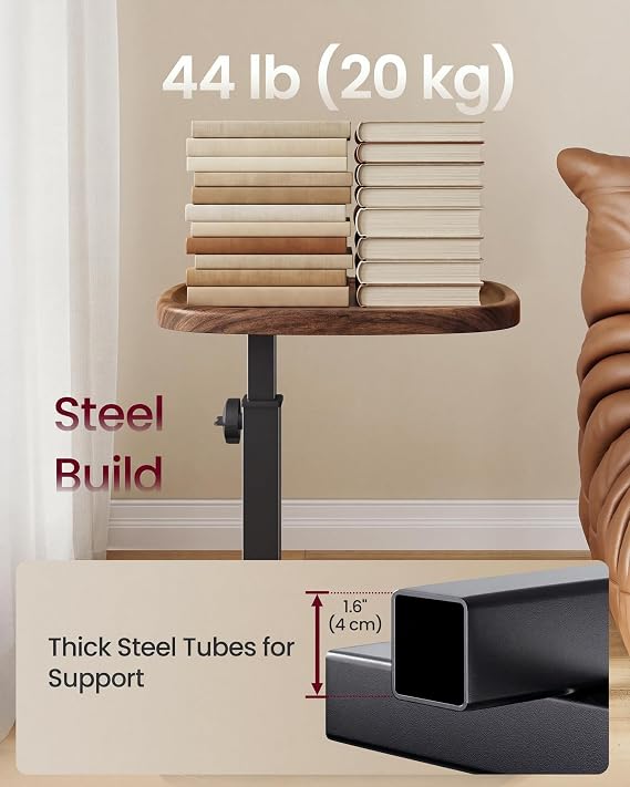 VASAGLE Sofa Side Table, C-Shaped, Adjustable Height, 40 x 30 x 69 cm