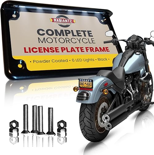 Radiantz - Armazón de placa de motocicleta - 6 pulgadas Iluminador LED - Negro 8202-52