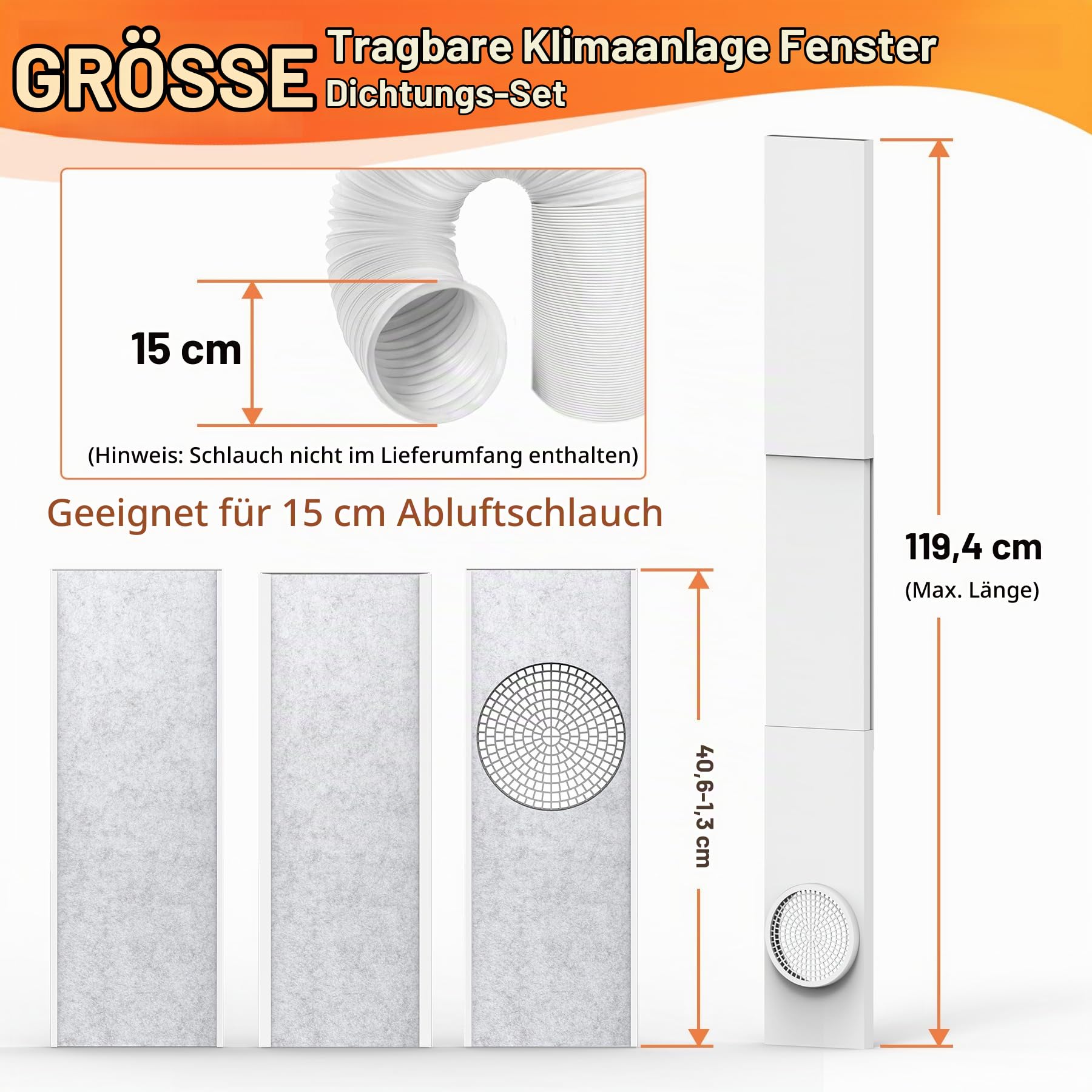 GCGOODS Tragbare Klimaanlagen-Fensterdichtung mit isolierten Schaumstoffplatten, verstellbares AC-Fenster-Ventilationskit mit Kunststoffschutz für 15 cm Durchmesser Abluftschlauch