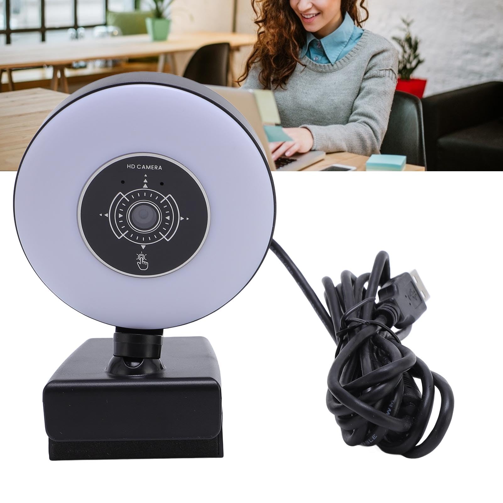 Kamera internetowa HD USB, kamera komputerowa 4k z oświetleniem, mikrofonem, automatycznym ustawianiem ostrości, zdalnym sterowaniem, Plug and Play, do wideokonferencji