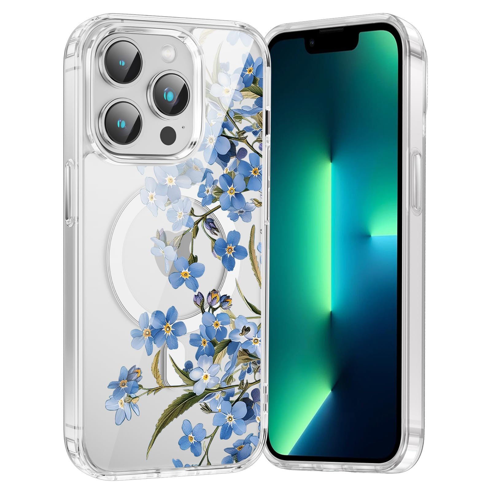 Custodia IPhone 16 Con Fiori E Magneti | Compatibile MagSafe | Trasparente E Antiurto | Silicone Morbido E PC Rigido | Fiore 3