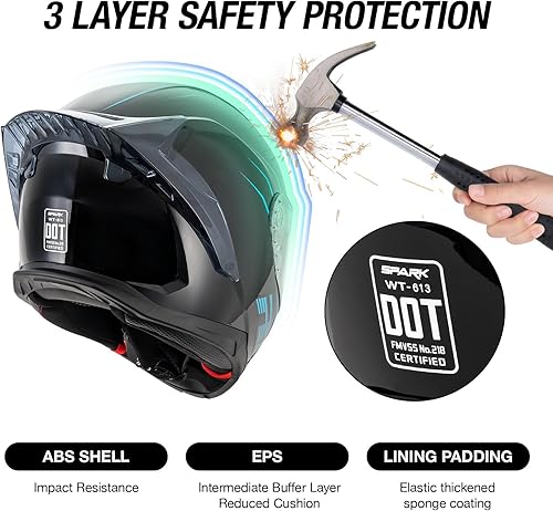 Miniatura 5 de Cascos de motocicleta de cara completa para adultos, casco de motocicleta para hombres y mujeres, aprobado por DOT con 2 viseras extraíbles (1