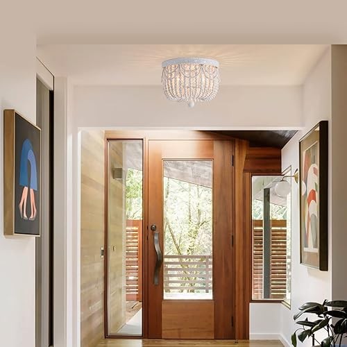 Miniatura 4 de CHOOHUE Lámpara de techo bohemia con 4 luces de madera con cuentas de madera, lámpara de techo para dormitorio, comedor, vestíbulo, cocina, pasillo,