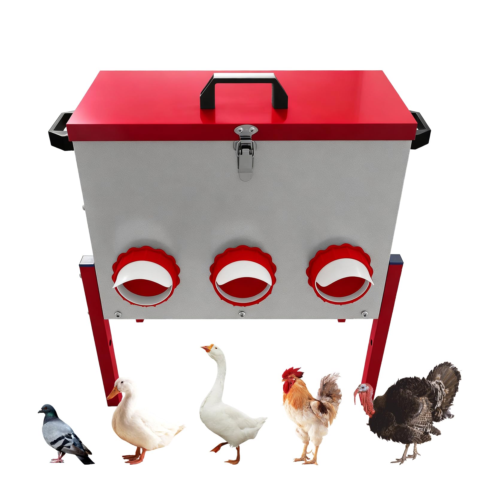 Mangiatoia per Galline Antitopo, Mangiatoia per Galline Grande Capacità 15 KG (33 libbre), Impermeabile e Resistente all'Umidità, con 6 Fori, per Galli/Anche/Oche, per Pollai Esterni/Fattorie/Cortili