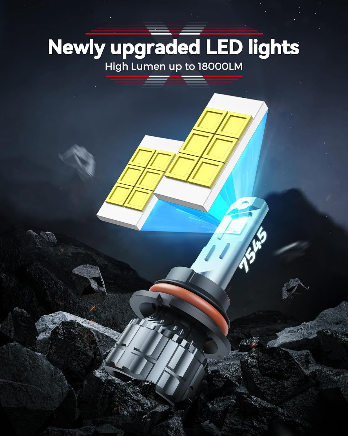Laxmas LM4 2025 Upgraded H13 LED Bulbs, 800% Ultra-Bright, Super Brightness 6500K Cool White Lights, 360-degree Illumination, 1:1 Real Size, 99% Fit Your Vehicles, Plug-N-Play, 2 Pack