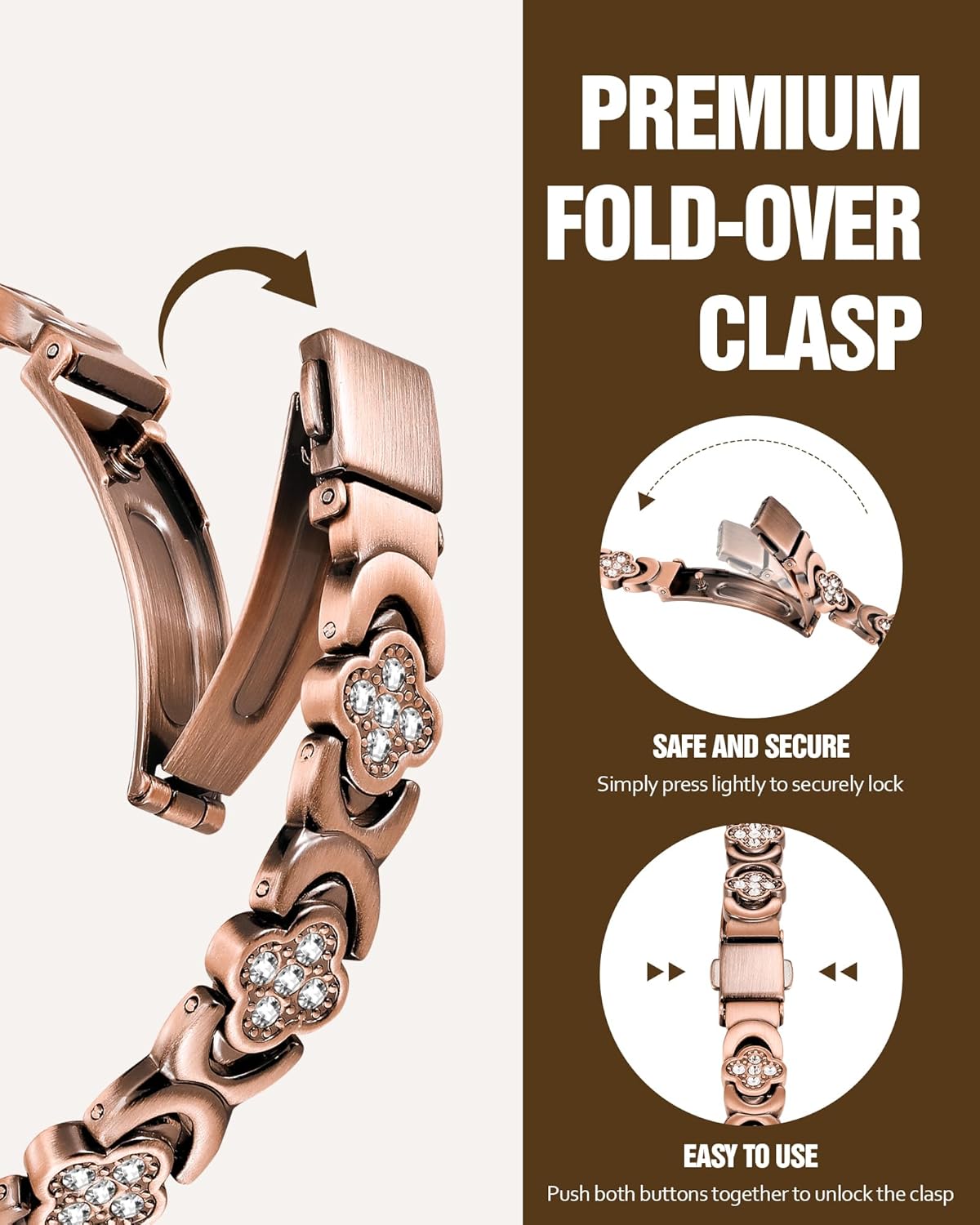 Jecanori 5X Strength Magnetic Copper Bracelet for Women —Updated 5,000 Gauss Ellipse Magnets — Premium Fold-Over Clasp & Adjustable Length - Image 5