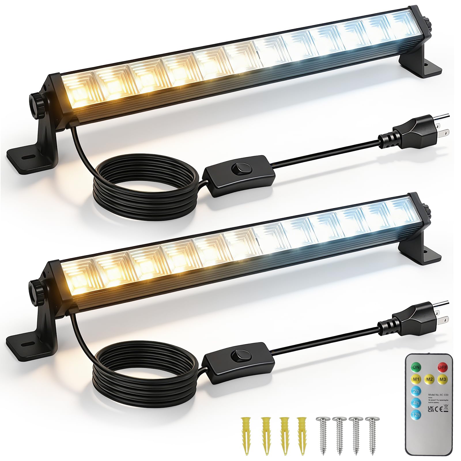 2 Pack 24W LED Shop Light, Remote Control with Timer, 3 CCT Adjustable 3000K Warm/4000K Neutral/6000K Cool White, 6.5FT Plug-in Cord, 5400LM High Brightness Lighting for Workshop, Warehouse & Yard