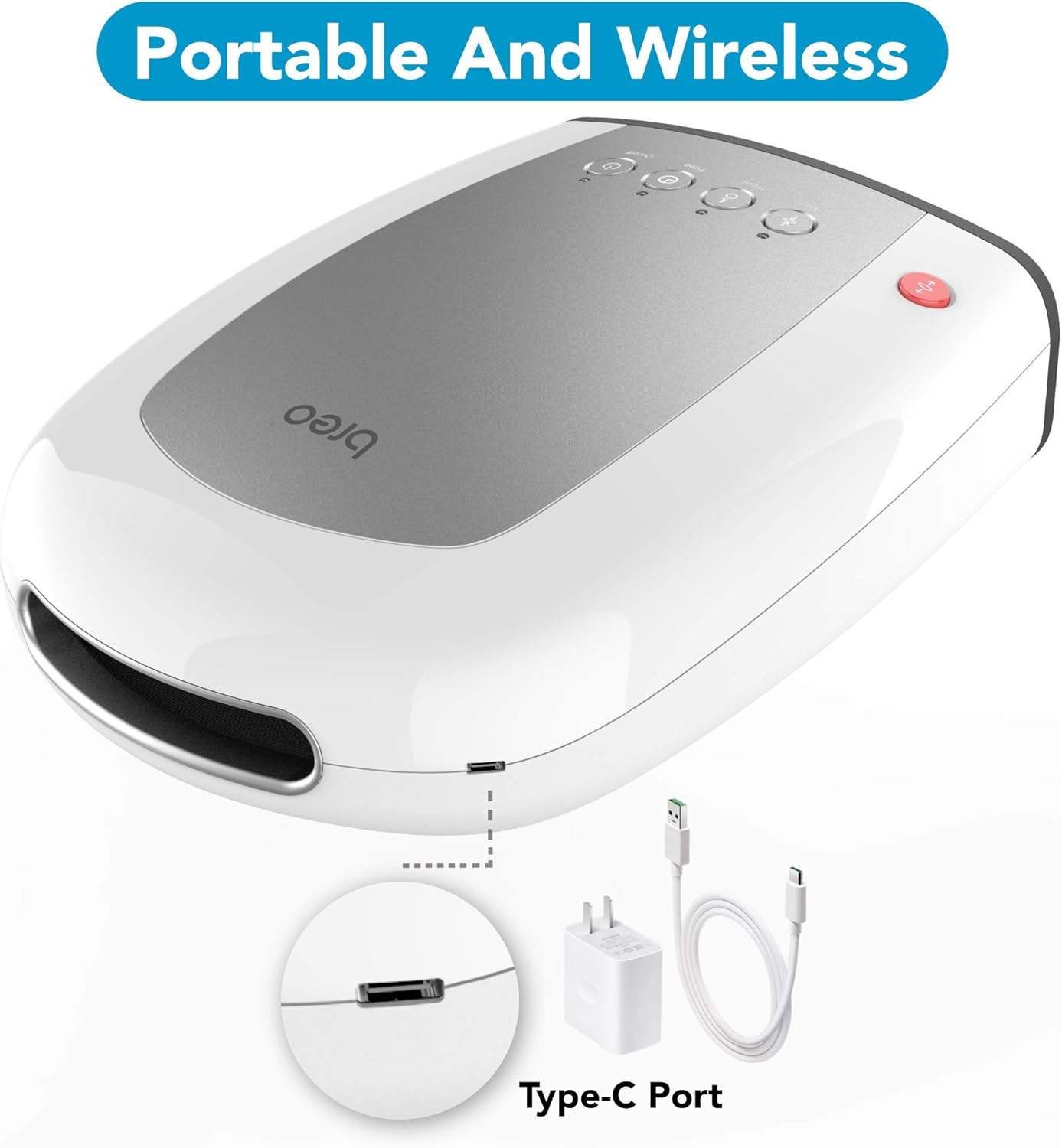 iPalm520e hand massager showing its Type-C charging port