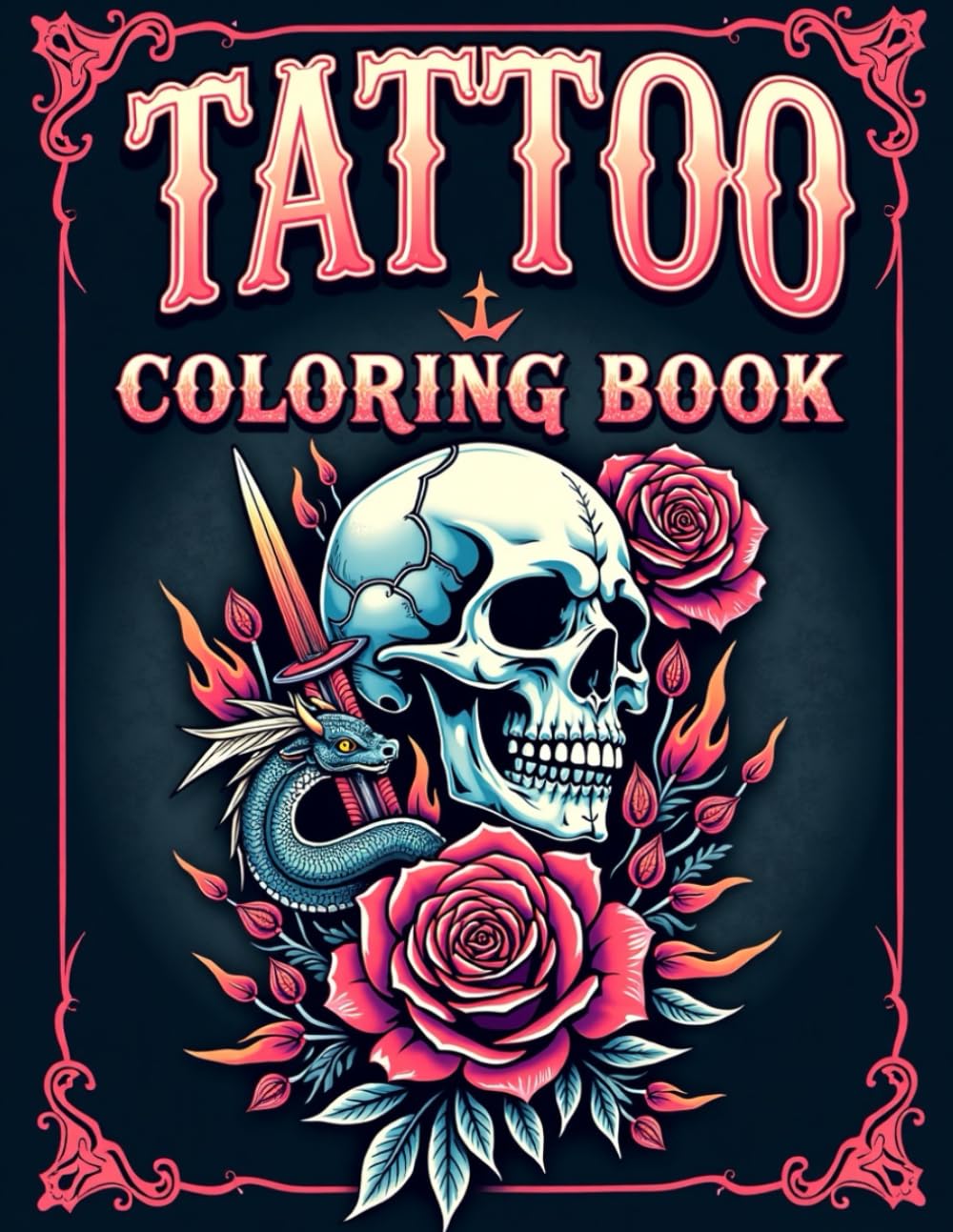 Tattoo coloring book: Tattoo Coloring Book for Adults with Incredible Designs of Animals, Flowers, Fantasy, Skulls, and Mor
