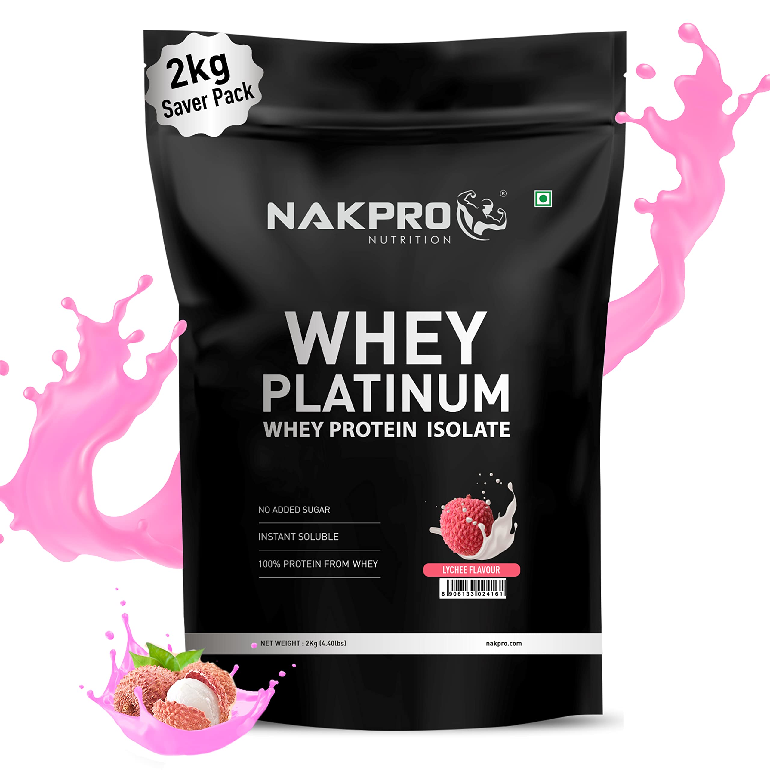 NAKPROPLATINUM 100% Whey Protein Isolate | 28.11g Protein, 6.42g BCAA | Easy Mixing, Low Carbs, Easy Digesting Whey Protein Supplement Powder for Men, Women & Athletes (2 Kg, Lychee)