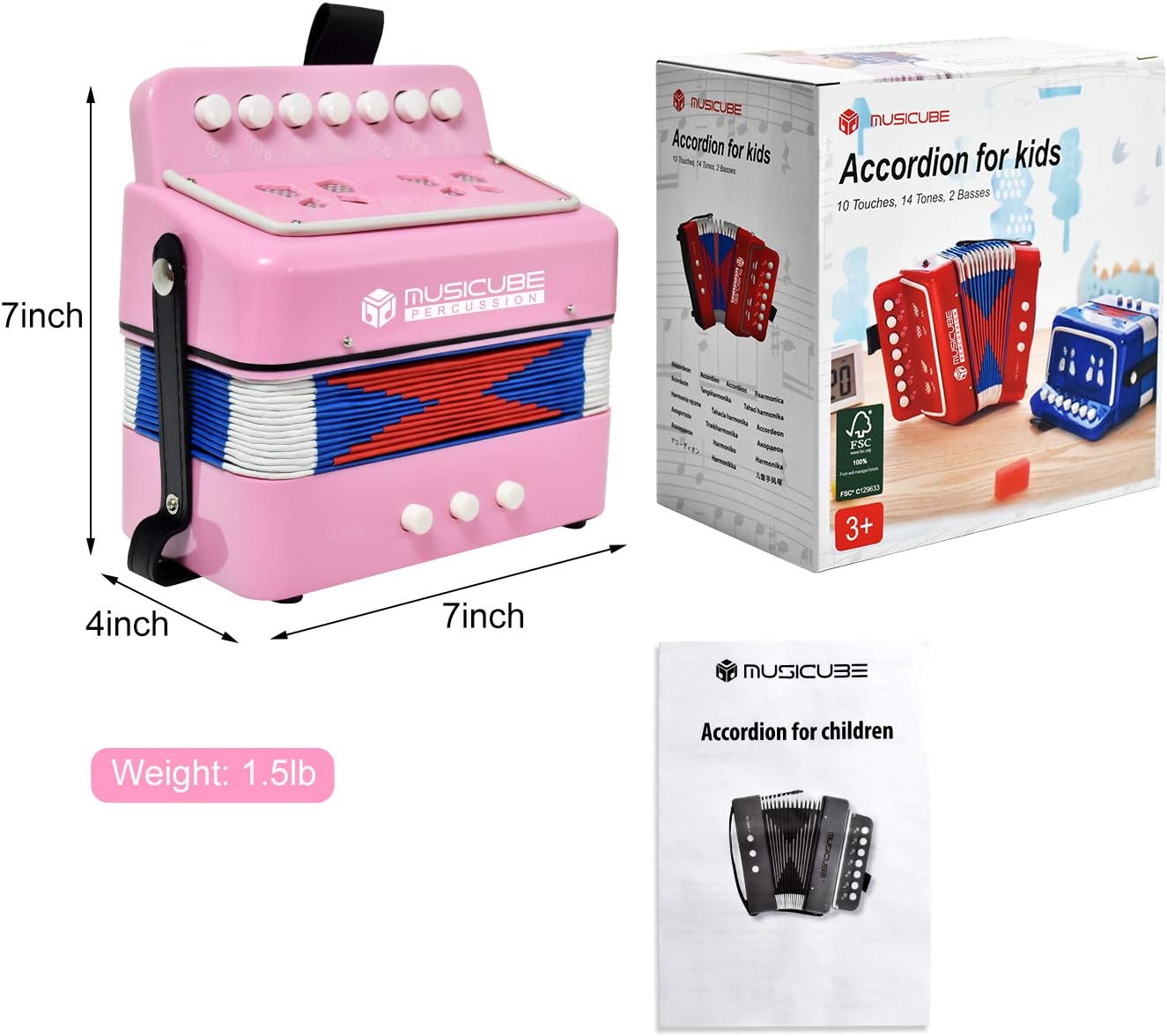 Accordion for Kids 10 Keys Mini Accordion Toy for Boys Girls Beginner Musical Instrument Educational Music Toy Gift for Toddlers 3+ Years Old