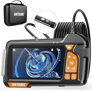 5.5mm Dual Lens Borescope - OneTigris 4.5" LCD Screen Industrial Endoscope, 2.0 Megapixel HD 1080P Borescope Inspection Camera, IP67 Waterproof Snake Camera with 8 LED Lights,6.56ft Cable,32GB Card