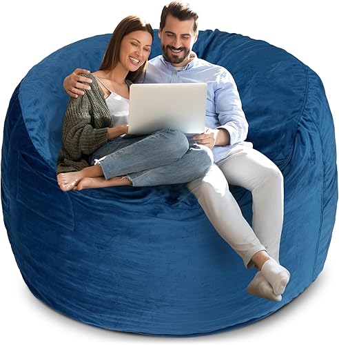 Homguava Sillón estilo puf de 4 pies con relleno de espuma viscoelástica, puf grandes, sofá suave con funda de terciopelo holandés (azul, 4 pies)