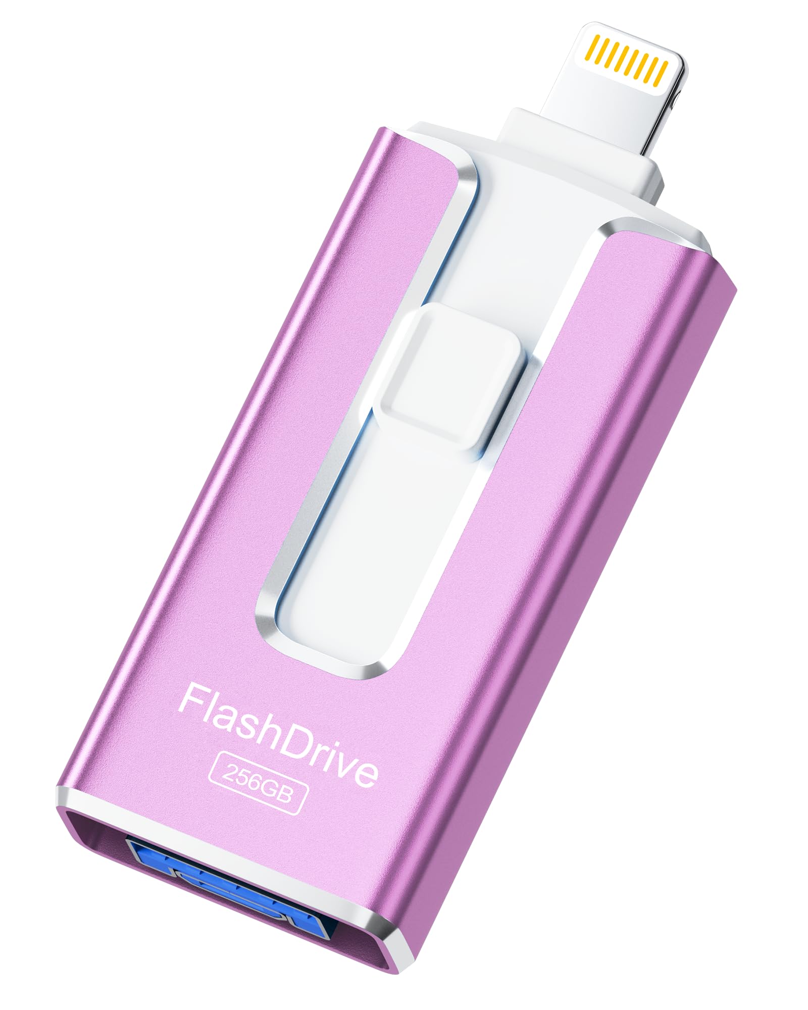 MFi Certified Flash Drive for iPhone iPad 256GB, Photo Stick for External Memory Storage, Easily Back Up and Save Photos Videos, USB Memory Stick Thumb Drive for iPhone/iPad/Android/PC (Purple)