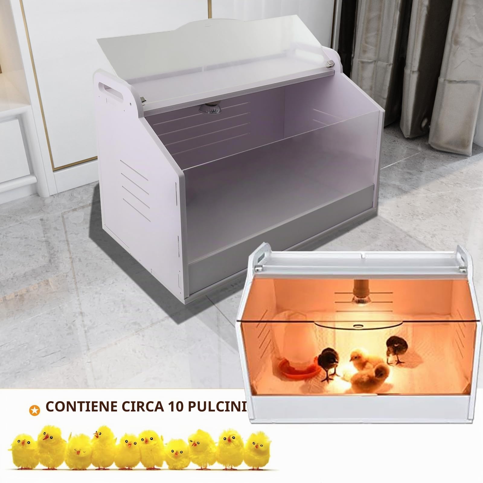 Incubatore per Pulcini con Termometro e Lampada, Scatola di Calore per Pulcini, Scatola di Allevamento per Pollame, Rettili e Piccoli Animali 220V