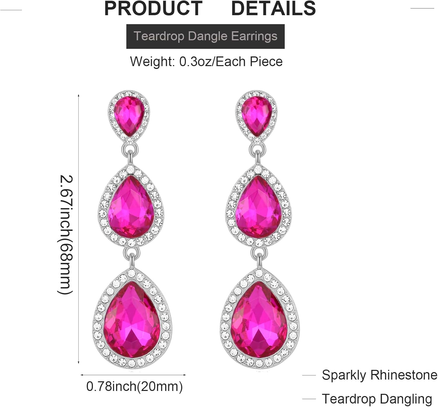 Vintage Rhinestone Teardrop Dangle Earrings Long Dangling Drop Earrings Crystal Chandelier Earrings for Women Wedding Bridal Prom - Image 8