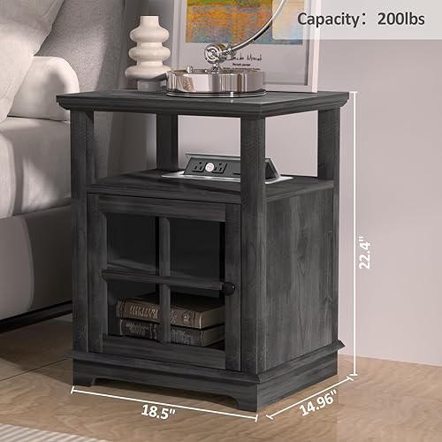 Miniatura 2 de HIFYOBRO Mesita de noche con estación de carga carga inalámbrica para dormitorio mesita de noche carga inalámbrica y puertos USB mesita de noche con