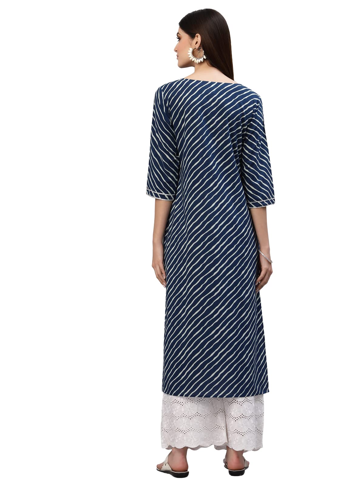 Stylum Women's Lehariya Printed Cotton Straight Kurta (Tulublue40_Blue, L)