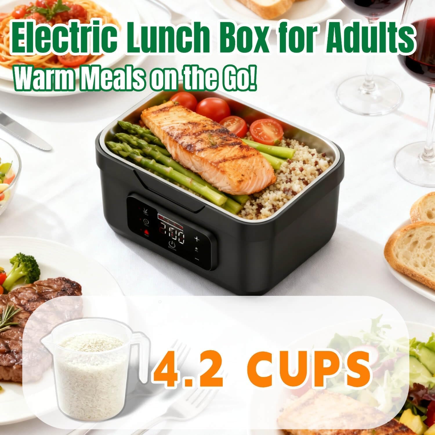 Heatable Lunchbox, Electric Lunch Box for Men & Women, 4.2/6.2 cups Warming Lunchbox with 6 Temps Settings & 8-Hour Timer, Heated Lunch Box for Office, Car, Work, Travel