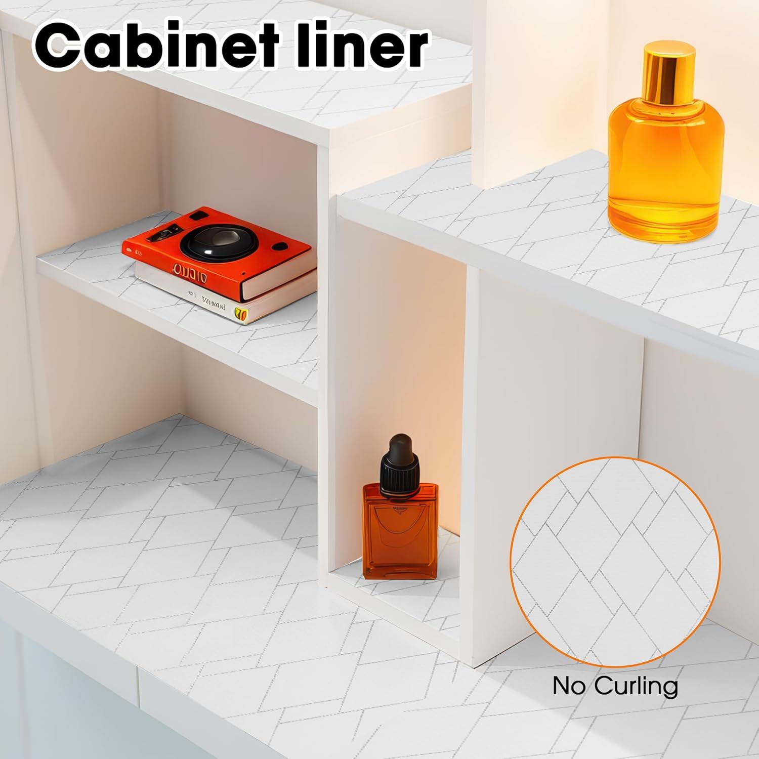 Drawer and Shelf Liner for Kitchen Cabinets Non-Adhesive, Non-Slip Cabinet Liner Shelf Paper Strong Grip Waterproof Easy to Clean for Kitchen Shelves Cupboard,Silver Rhombus,17.5IN X 20FT